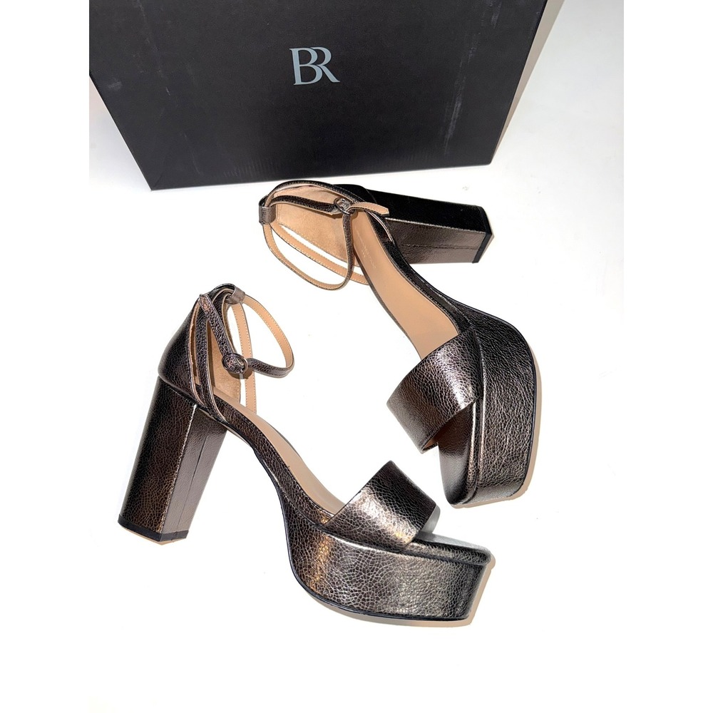 BANANA REPUBLIC Womens 9 Metallic Pewter Open Toe Ankle Strap Platform Heels